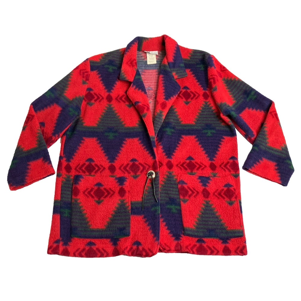 Vintage 90s Jeans Wear Fleece Blanket Cardigan Jacket M Southwestern Western‎